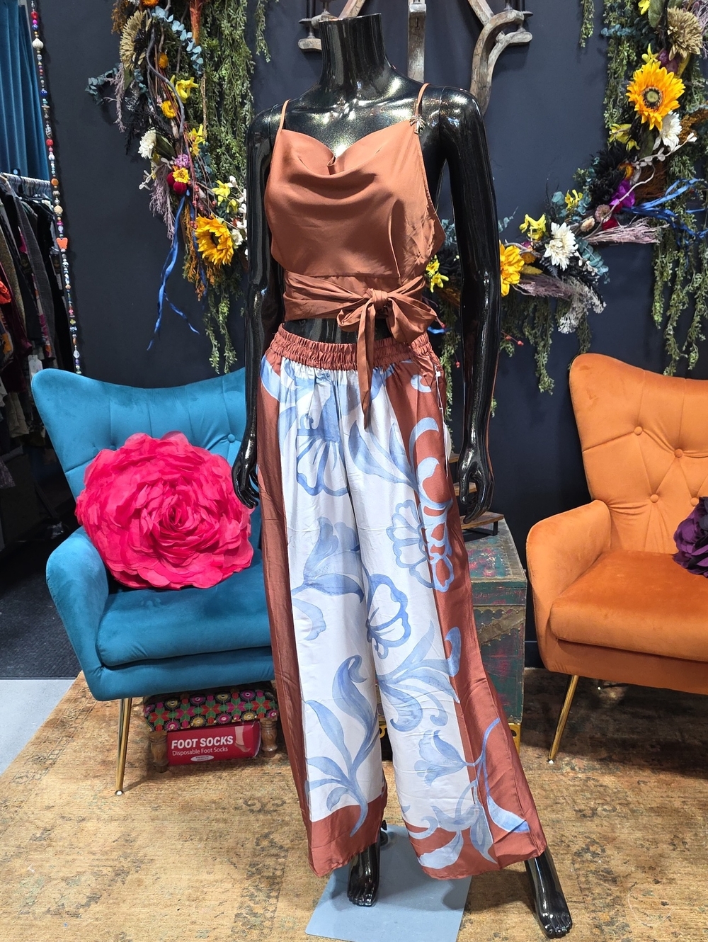 Live 4 Truth Rust Blue Floral Wide-Leg Pants